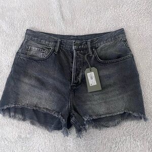AllSaints Womens Short Washed Black Size 30 Heidi Frayed Denim Organic Cotton